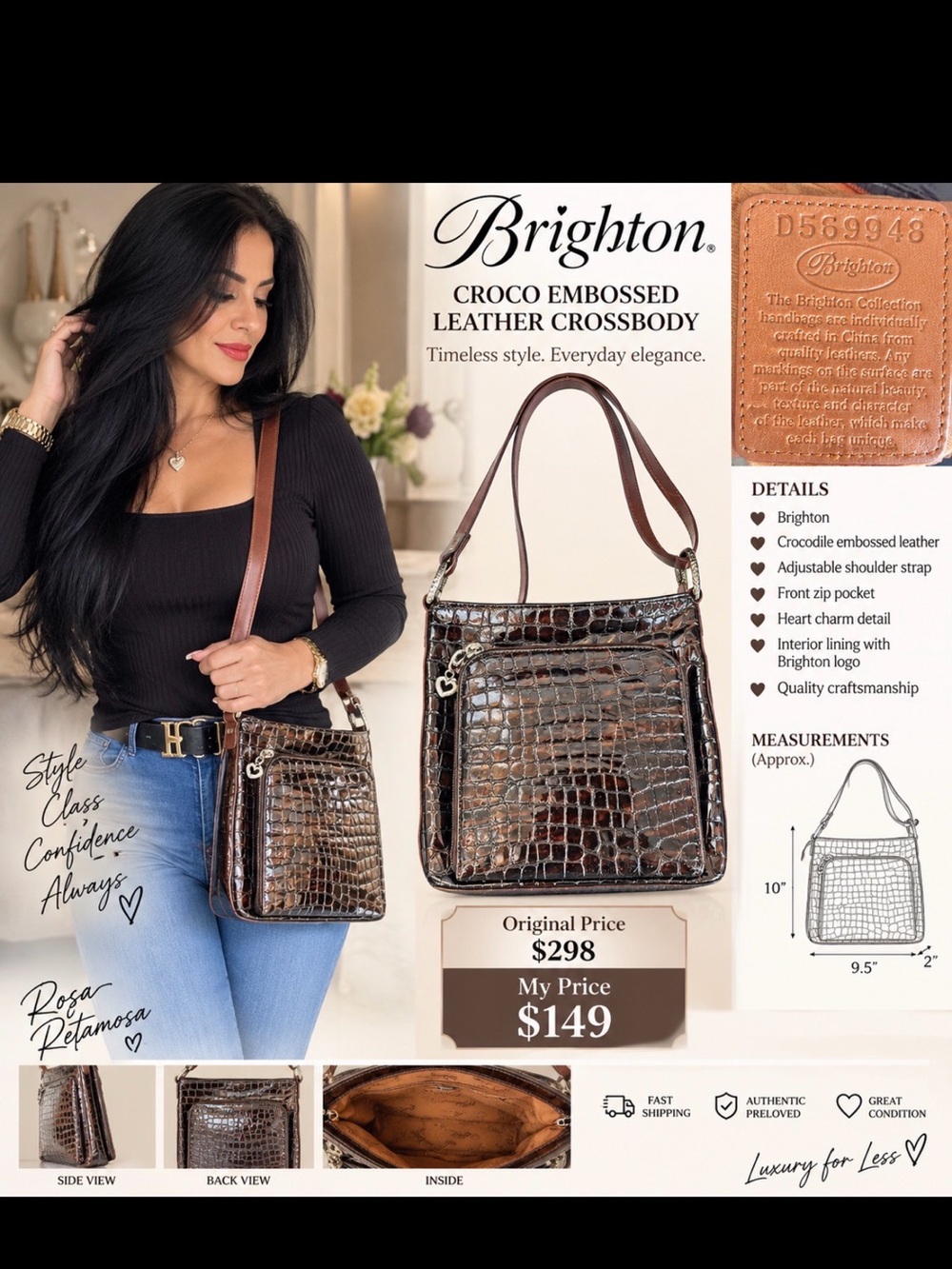 Brighton Croco Embossed Leather Crossbody - Brown